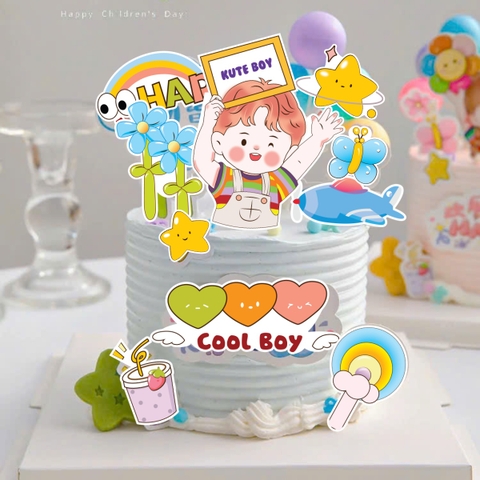 Combo 2 set giấy- bé TRAI áo cầu vồng, hoa và kẹo mút.