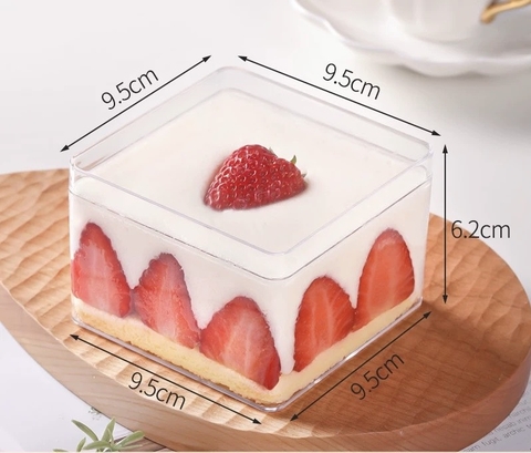 Cốc (hộp) vuông nhựa cứng PS 9565 (9.5x9.5x6.5cm) kèm nắp.