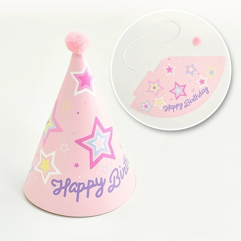 Set 10 mũ cán bóng giấy đẹp kt dk 13cmx cao 20cm - tone hồng họa tiết  ngôi sao M55.