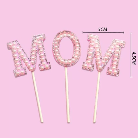 Set 5 Chữ MOM gắn hạt nhựa -HỒNG size to.