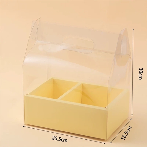 Set 10 hộp mica 2 ngăn có quai xách kèm đế (đk khay đựng bánh 16cm, đk khay hoa 8cm)-MÀU VÀNG.