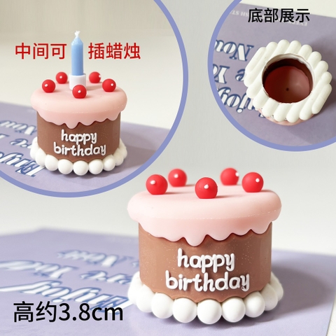 Bánh sinh nhật mini nhựa màu socola- 1 tầng (có kèm quả đỏ trang trí) (có thể cắm nến).