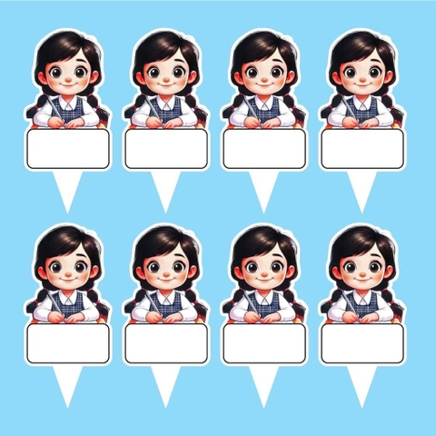 Set 50 thẻ giấy có chân cắm-bé GÁI học bài (tết tóc 2 bên) (CHÚ Ý SET 50).