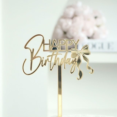 Set 10 mica HPBD gắn nơ ở cuối -MÀU VÀNG.