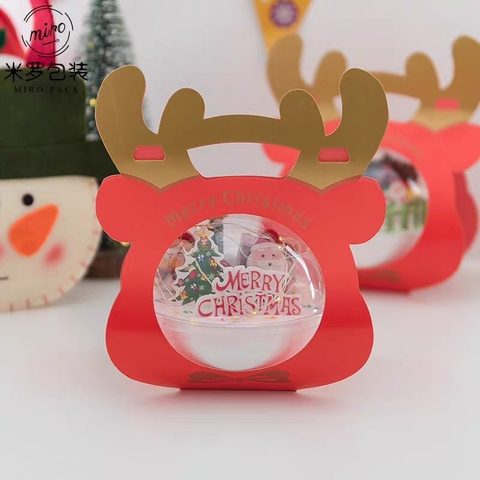 Set 20 Hộp nhựa hình cầu NOEL đk 12.5cm (kèm hộp giấy xách màu đỏ, quai vàng).