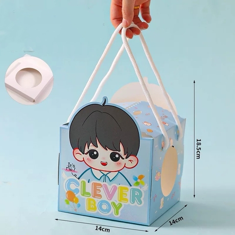 Set 5 hộp giấy chữ nhật có quai xách kèm hộp cầu nhựa -mẫu BÉ TRAI clever boy.