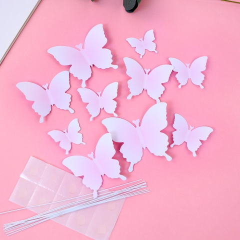 Set 10 bướm giấy mix 2 màu TRẮNG HỒNG.