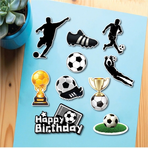 Combo 10 set giấy bóng đá -cầu thủ màu đen và quả bóng vàng.