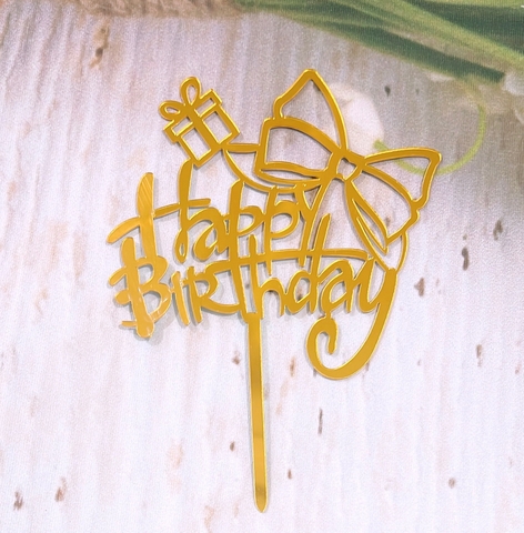 Set 10 mica HPBD gắn hộp quà và nơ VÀNG.