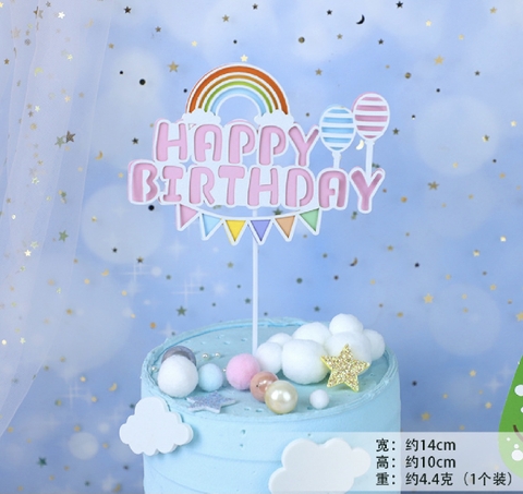 Set 5 Cầu vồng gắn chùm bóng (chữ HPBD HỒNG).