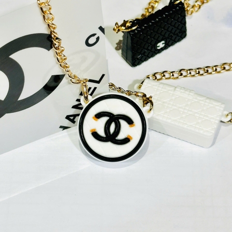Túi CHANEL TRÒN kèm dây (nhựa đẹp)-chữ đen nền trắng kt 3 x3cm.