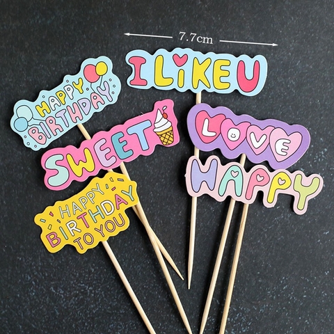 Set 12 cây cắm giấy I LIKE YOU sắc màu mix mẫu.