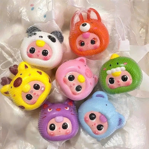 Set 3 tượng nhựa cao su mềm BABY THREE mix màu (dạng mặt MẮT TO).