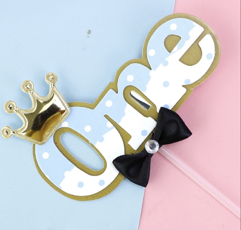 Set 5 chữ ONE giấy đội vương miện-XANH.