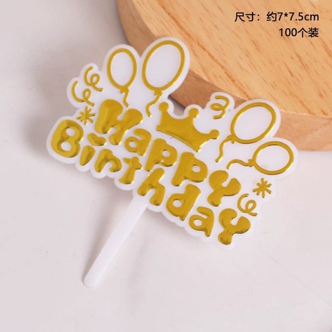 Set 100 cây nhựa HPBD chùm bóng-vàng.