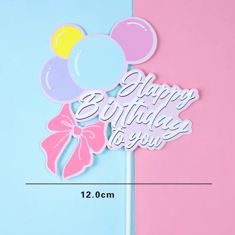 Set 10 thẻ giấy HPBD nơ và chùm bóng-HỒNG.