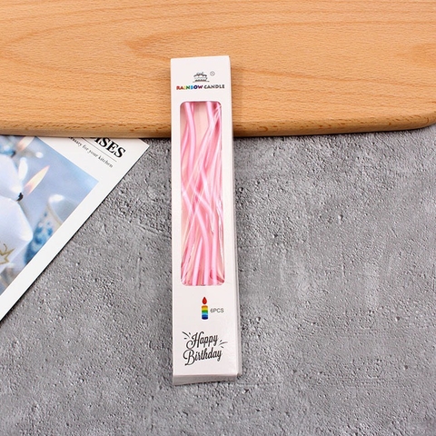 VỈ 6 cây nến xoắn dài -HỒNG (không nhũ)9832.