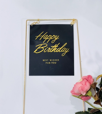 Mica HPBD hình chữ nhật - nền đen chữ vàng.