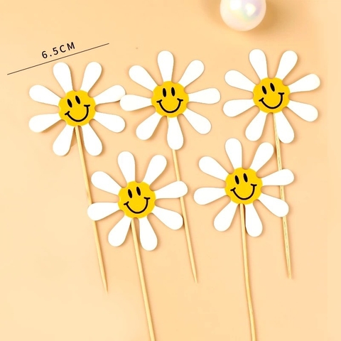 Set 30 cây cắm hình bông hoa trắng (nụ hoa hình mặt trời mỉm cười).