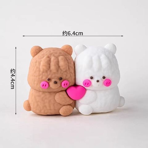 Tượng silicon -đôi gấu nâu trắng dạng liền và trái tim HỒNG ĐẬM.