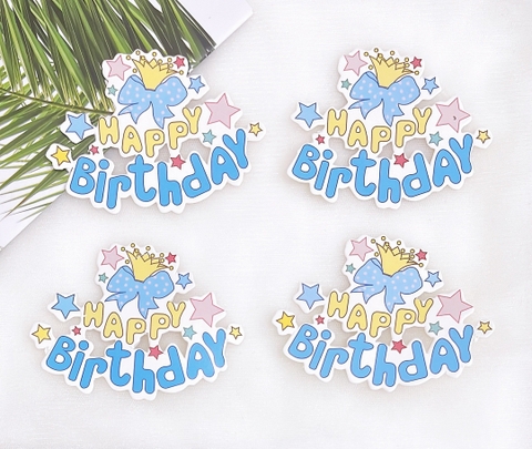Set 8 cây cắm HPBD giấy gắn chuông nơ-XANH.