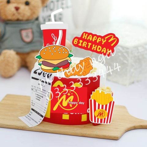 Combo 2 set giấy - đồ ăn nhanh mẫu 1  (2 bánh hamburger và đùi gà).