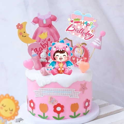 Combo 2 set giấy-Em bé RỒNG và váy HỒNG.