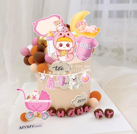 Combo 2 set giấy - bé RẮN + xe nôi+dây quần áo (HỒNG).