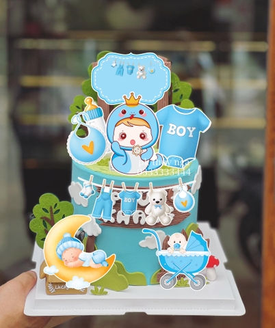 Combo 2 set giấy - bé RẮN + xe nôi+dây quần áo (XANH).