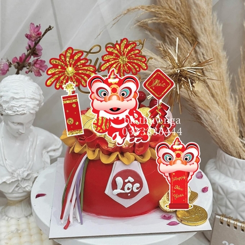 Combo 2 set giấy TẾT ép nhũ - đầu lân câu đối + pháo + pháo hoa.