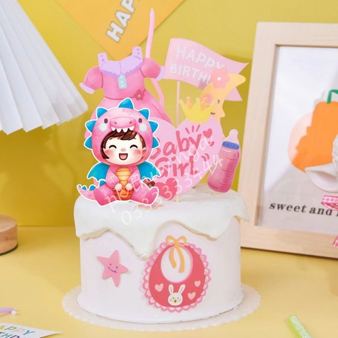 Combo 2 set giấy-Em bé RỒNG và váy HỒNG.