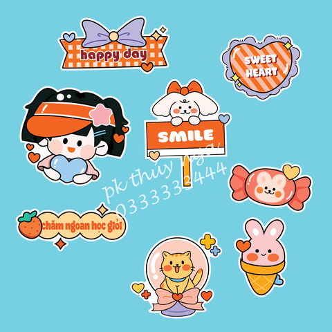 Combo 2 set giấy - bé gái kute đội mũ lưỡi trai và cây cắm chữ smile.