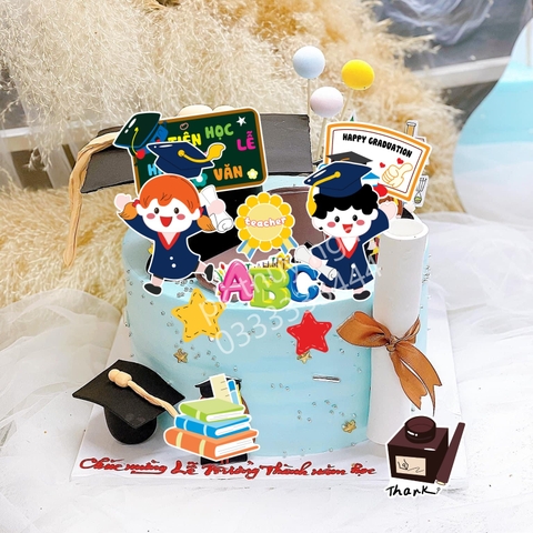 Combo 2 set giấy cử nhân (tốt nghiệp)- mẫu  2 bé trai bé gái nhảy nhót,  chữ cái ABC, ngôi sao9856.