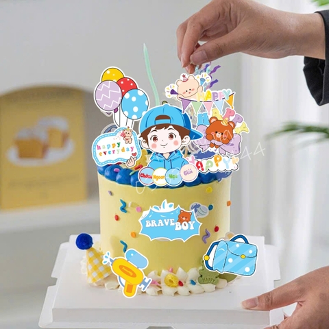 Combo 2 set giấy - bé TRAI đội mũ lưỡi trai lệch màu xanh + bảng chăm ngoan học giỏi.
