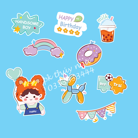 Combo 2 set giấy - Bé TRAI cầm chùm bóng + cốc sữa +handsome boy.