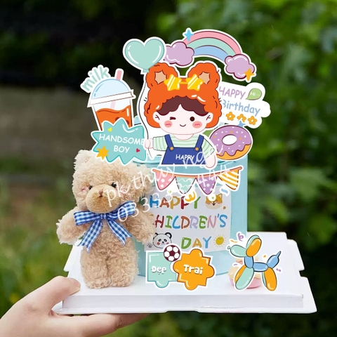 Combo 2 set giấy - Bé TRAI cầm chùm bóng + cốc sữa +handsome boy.