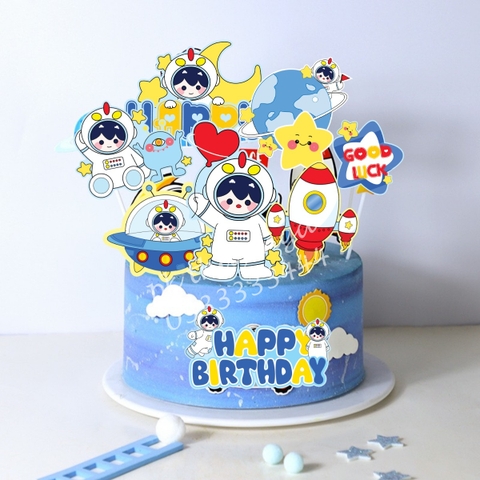 Combo 2 set giấy-Phi hành gia mix nhiều chi tiết (em bé, tên lửa, hành tinh, ngôi sao, thẻ HPBD, lucky, handsome).