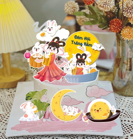 Combo 2 set giấy trung thu - thỏ, bánh, thuyền và hằng nga MẪU 11.