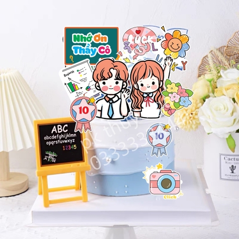 Combo 2 set giấy- học sinh nam nữ áo trắng, điểm 10, bó hoa9860.