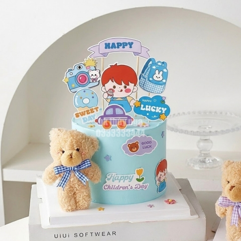 Combo 5 set giấy SX- bé trai tóc đỏ, máy ảnh và bánh donut.