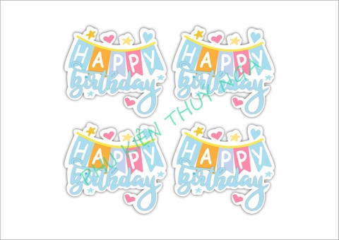 Set 8 cây cắm HPBD giấy gắn tim sao nhỏ -XANH.