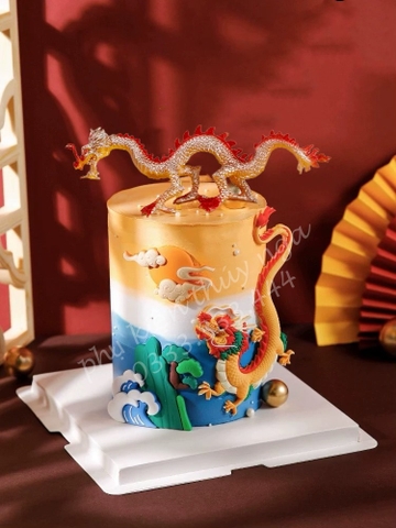 Tượng rồng nhựa lượn sóng -màu vàng đỏ.