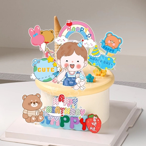 Combo 2 set giấy- bé trai ôm gấu + cầu vồng + happy day.
