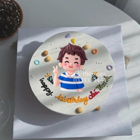 Tượng nhựa dẻo -bé trai áo kẻ caro xanh trắng (Q9064).