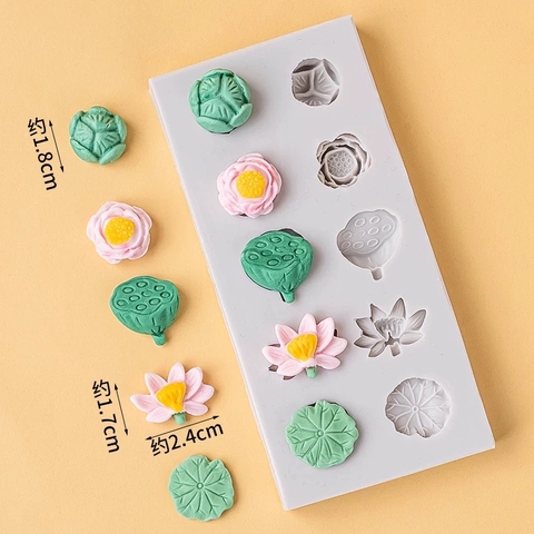 Khuôn silicon- 5 chi tiết của cây sen (hoa sen, lá sen, nhuỵ).