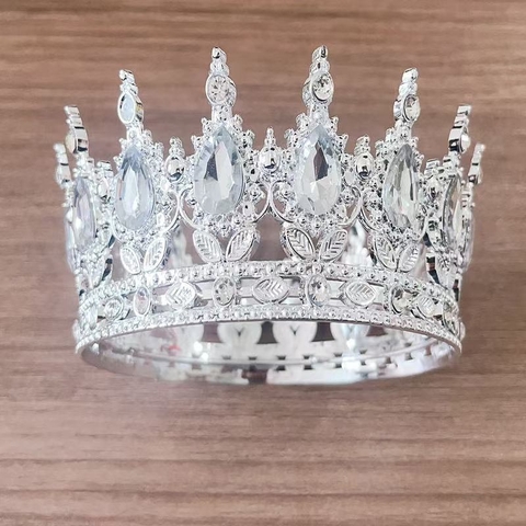 Vương miện BẠC đính đá - đá màu trắng SIZE TO (đk 12.5cm) (chú ý size to).
