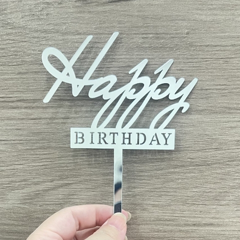 Set 10 mica HPBD chữ kiểu (chữ BIRTHAY chữ in hoa)-MÀU BẠC.