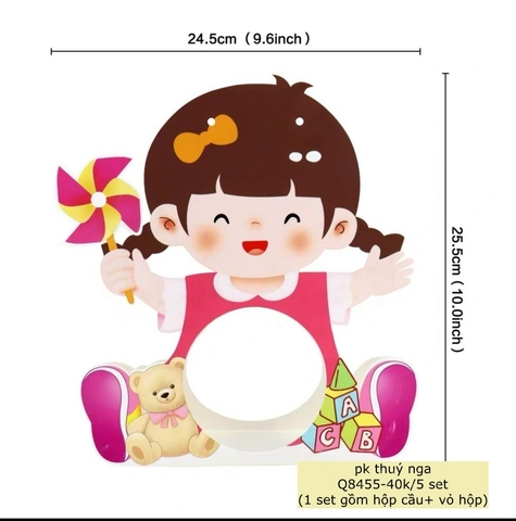 Set 5 hộp cầu giấy em bé cầm chong chóng-BÉ GÁI.