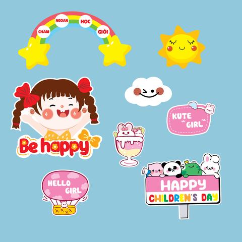 Combo 2 sét giấy (1-6) - Bé GÁI Happy + cầu vồng chăm ngoan học giỏi.