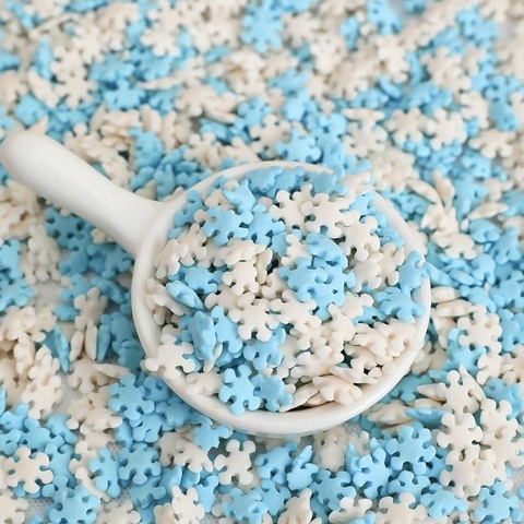 Cốm Noel mẫu bông tuyết mix 2 màu trắng-xanh dương (túi 100gam).